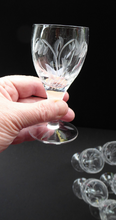 Load image into Gallery viewer, Pretty Set of Six STUART CRYSTAL ELGIN Pattern Sherry or Liqueur Glasses. With Engraved Foliage Design. Signed
