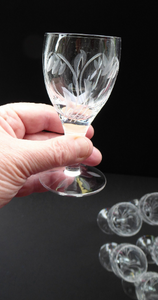 Pretty Set of Six STUART CRYSTAL ELGIN Pattern Sherry or Liqueur Glasses. With Engraved Foliage Design. Signed