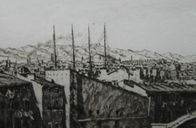 Load image into Gallery viewer, SCOTTISH Art. Original Etching / Drypoint by MUIRHEAD BONE (1876-1953). Railway Sheds, Marseilles; 1937. Pencil Signed
