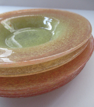 Load image into Gallery viewer, Vasart Glass Plates or Shallow Bowls. Signed. Yellow and Orange
