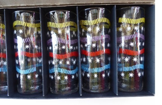 1950s SHERDLEY Six Slim Jims Drinking Glasses. Abstract Design; Probably by Alexander Hardie-Williamson