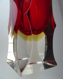 Nearly 10 inches. Vintage MURANO Mandruzzato Sommerso Block Vase. With Cut Facets on Each of the Corner Edges