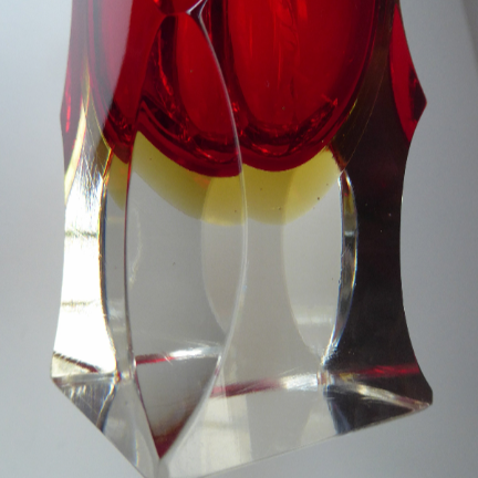 Vintage MURANO Mandruzzato Sommerso Block Vase. With Cut Facets on Each of the Corner Edges
