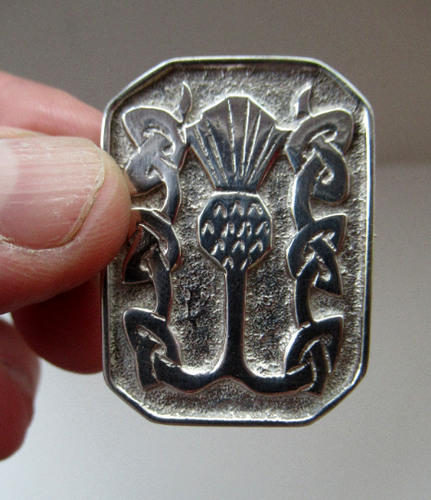 Vintage Scottish Silver Brooch with Thistle and Knotwork