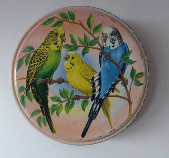 Peek Freans Round Biscuit Tin with Budgie Design