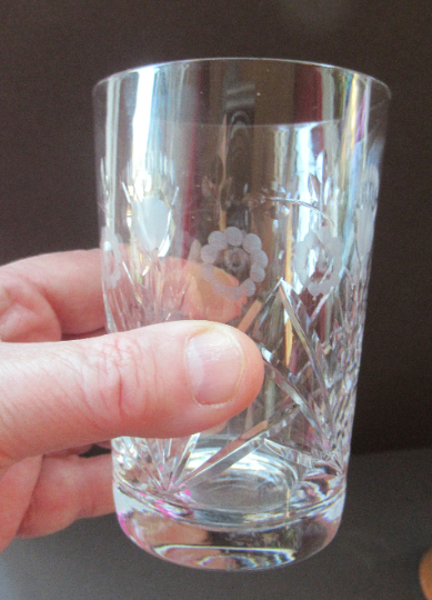 EDINBURGH CRYSTAL 1920s Tall Glasses or Tumblers. Each with stylish Older THISTLE and Flowers Pattern. Five Available