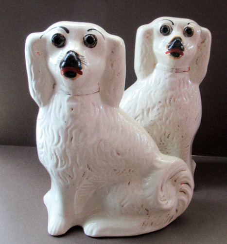 Antique Staffordshire Dogs Chimney Spaniels / Wally Dugs