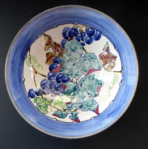 1920s Elizabeth Amour Large Bowl with Fruiting Vines / Grapes Decoration