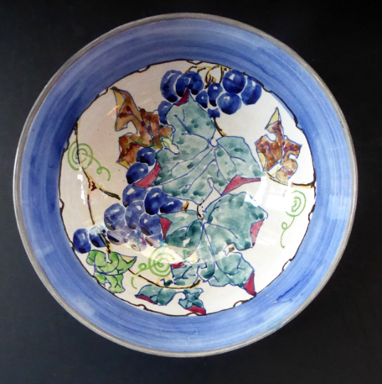 1920s Elizabeth Amour Large Bowl with Fruiting Vines / Grapes Decoration