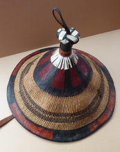 Load image into Gallery viewer, Vintage AFRICAN (Ghana) Woven Straw &amp; Leather FULANI Hat with Straps. Nice, clean condition
