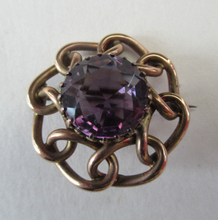 Load image into Gallery viewer, Vintage 9ct Gold Brooch. Beautifully Made Solid Gold Brooch Set with Faceted Amethyst Stone

