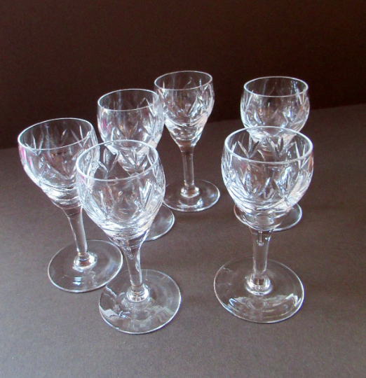 Early 1920s EDINBURGH CRYSTAL Miniature Liqueur Glasses. Set of SIX. 1 –  Iconic Edinburgh