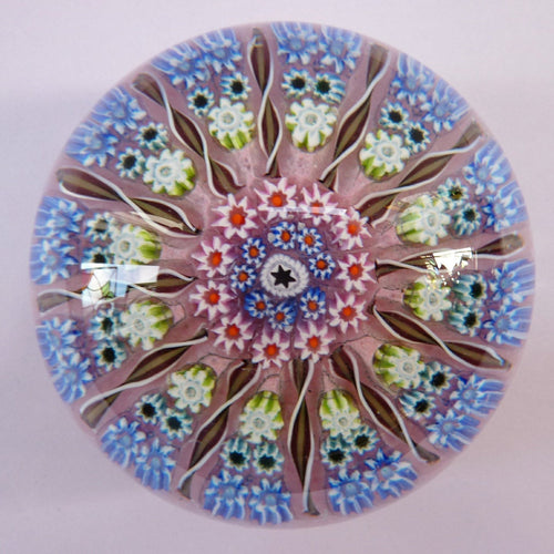 Gorgeous Colours. Scottish Glass - Strathearn / Perthshire Millefiori Canes and Latticino Twelve Spoke Paperweight