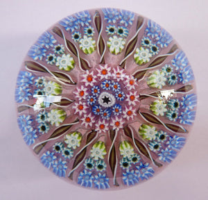 Gorgeous Colours. Scottish Glass - Strathearn / Perthshire Millefiori Canes and Latticino Twelve Spoke Paperweight