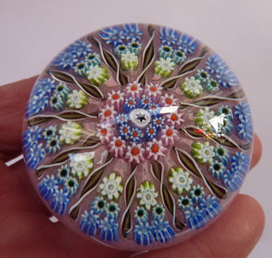Gorgeous Colours. Scottish Glass - Strathearn / Perthshire Millefiori Canes and Latticino Twelve Spoke Paperweight