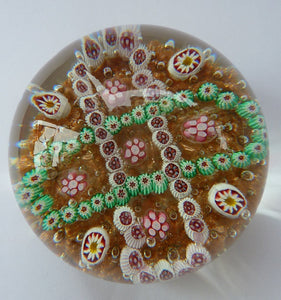 Vintage Murano Italian Glass Paperweight with Gold Aventurine and Millefiori