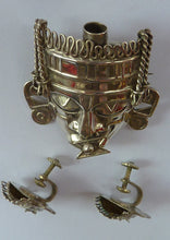 Load image into Gallery viewer, Vintage MEXICAN Taxco SILVER Mayan / Aztec Brooch PLUS Matching Screw On Earrings
