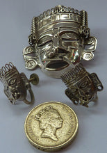 Load image into Gallery viewer, Vintage MEXICAN Taxco SILVER Mayan / Aztec Brooch PLUS Matching Screw On Earrings
