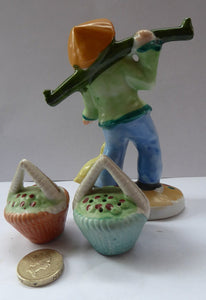 1960s Salt and Pepper Set or Cruet; Taking the Form of a Chinese Man Carrying Baskets on a Pole