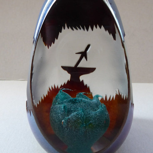 Vintage SCOTTISH Caithness Glass Paperweight: Sword in the Stone by Philip Chaplain