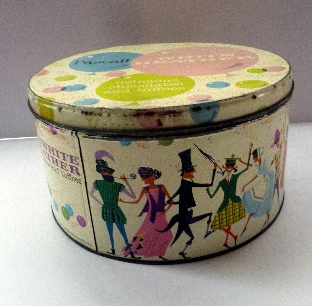 Large STORAGE BOX. Early 1960s Sweetie Tin for Pascall's White Heather Chocolates and Toffees. Fabulous Vintage Design