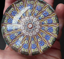 Load image into Gallery viewer, LARGE Vintage Scottish PERTHSHIRE Paperweight. Sugar Pink Ground, 15 Spokes &amp; Millefiori Canes. P Cane in Center
