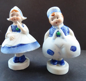 Japanese Bisque Nodder Figures of a Little Vintage DUTCH Boy and Girl. They wobble about from side to side, as if dancing!