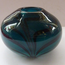 Load image into Gallery viewer, Attractive Piece of Studio Glass by Katie Brown. Kingfisher Blue Bowl with Black Feathered Pattern. Signed indistinctly to the base
