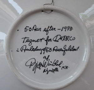 Danish Plate. Bjorn Wiinblad. Rarer 1970s Commemorative Plate. Designed for Imerco. The FIFTY YEARS LATER, 1978
