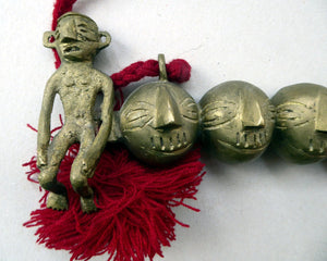 Vintage NAGALAND Cast Brass Chest Ornament - FIVE  Conjoined Heads and Two Full Figures