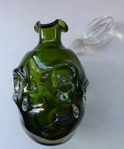 SWEDISH ASEDA GLASBRUK "Thumbprint" Decanter. Stylish Vintage Bristol Dark Green Glass. Designed by Bo Bergstom, Sweden