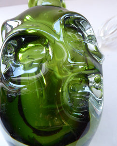 SWEDISH ASEDA GLASBRUK "Thumbprint" Decanter. Stylish Vintage Bristol Dark Green Glass. Designed by Bo Bergstom, Sweden