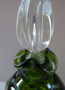 SWEDISH ASEDA GLASBRUK "Thumbprint" Decanter. Stylish Vintage Bristol Dark Green Glass. Designed by Bo Bergstom, Sweden