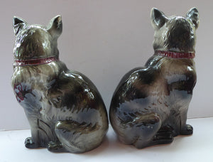Antique SCOTTISH POTTERY. Highly Collectable Victorian / Edwardian Bridgeness (Bo'ness) Cats, c 1908 (Pink Bows)