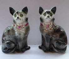 Load image into Gallery viewer, Antique SCOTTISH POTTERY. Highly Collectable Victorian / Edwardian Bridgeness (Bo&#39;ness) Cats, c 1908 (Pink Bows)
