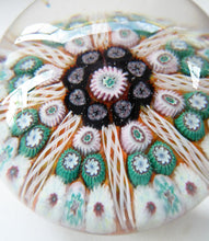 Load image into Gallery viewer, Scottish Glass. Strathearn Millefiori Canes and Latticino Eight Spoke MAGNUM Paperweight
