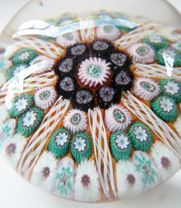Scottish Glass. Strathearn Millefiori Canes and Latticino Eight Spoke MAGNUM Paperweight