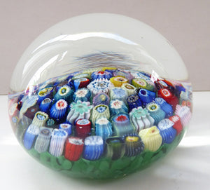 LARGE Vintage Scottish Paperweight, possibly by VASART GLASS. Aqua Green Ground with a Carpet of Millefiori