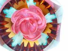 Load image into Gallery viewer, Gorgeous &amp; Collectable Golden Jubilee Rose CAITHNESS LIMITED EDITION cushion cut paperweight. Designed by Colin Terris
