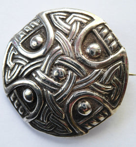 Lovely Silver Celtic Knotwork Shield Brooch by Shipton & Co. Hallmarked Chester 1948