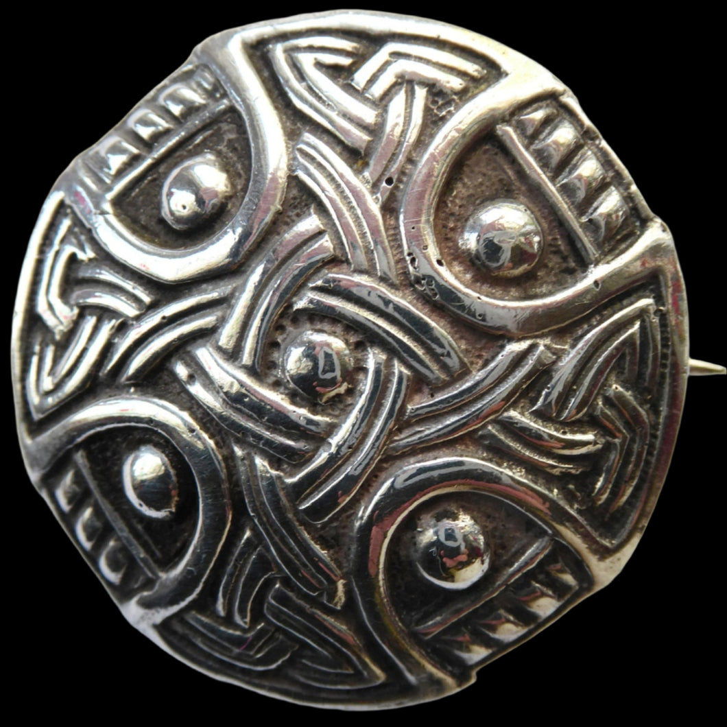 Silver Celtic Knotwork Shield Brooch by Shipton & Co. Hallmarked Chester 1948