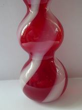 Load image into Gallery viewer, Fabulous Space Age Alrose / Empoli Italian Glass Genie Bottle Vase: Complete with Original Stopper. Red and White Candy Stripes
