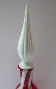 Fabulous Space Age Alrose / Empoli Italian Glass Genie Bottle Vase: Complete with Original Stopper. Red and White Candy Stripes