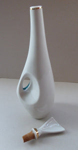 Vintage 1960s Amorphic White Porcelain Drinks / Cocktails Bottle or Decanter. JEREZ: Embellished with image of Spanish Guitar