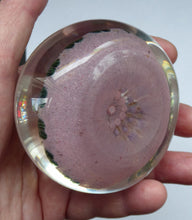 Load image into Gallery viewer, LARGE Vintage Scottish PERTHSHIRE Paperweight. Sugar Pink Ground, 15 Spokes &amp; Millefiori Canes. P Cane in Center
