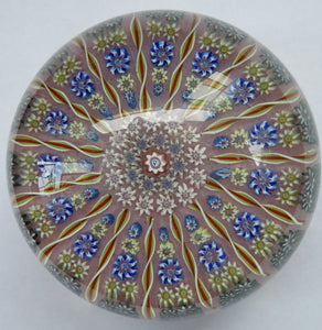 LARGE Vintage Scottish PERTHSHIRE Paperweight. Sugar Pink Ground, 15 Spokes & Millefiori Canes. P Cane in Center