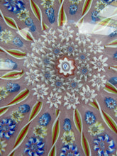 Load image into Gallery viewer, LARGE Vintage Scottish PERTHSHIRE Paperweight. Sugar Pink Ground, 15 Spokes &amp; Millefiori Canes. P Cane in Center
