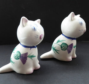 Very Rare PLICHTA, LONDON (Wemyss) Cats Cruets. Salt and Pepper Pots with Thistle Pattern. Purr-fectly Cute!