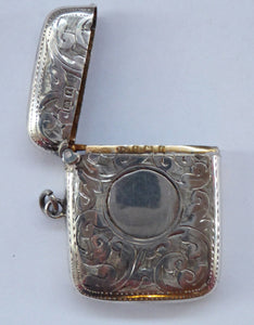 Sweet BIRMINGHAM 1905 Solid Silver Vesta with Profuse Scrolling Decoration. Good Antique Condition