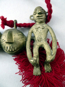 Vintage NAGALAND Cast Brass Chest Ornament - FIVE  Conjoined Heads and Two Full Figures